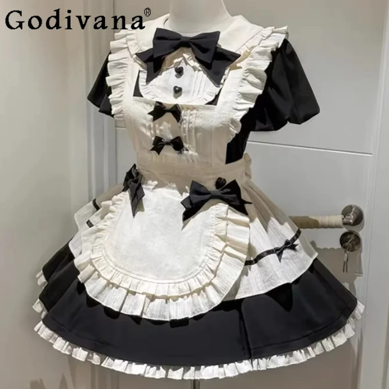 Dark Gothic Maid Vintage Elegant Spring Autumn Lolita Dress Removable Long Sleeve High Waist A-line Age Reduction Girl Dress