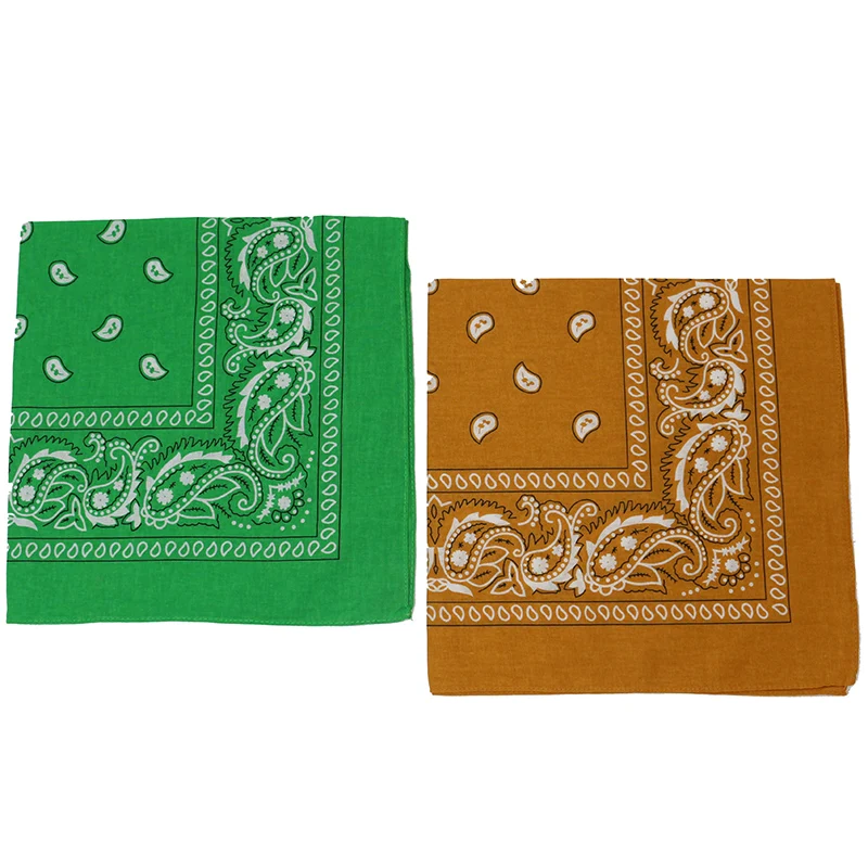 Earthy Color Green Yellow Paisley Headscarves Cotton Bandana For Women Girl Men Heawear Hair Bands