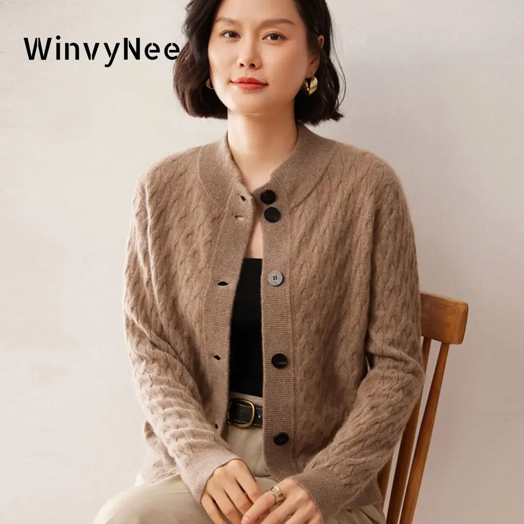 WinvyNee Women's Clothing Cashmere Wool High Collar Thick Cardigans Warm Sweaters Solid Warm Outerwears Coats Winter B1424006