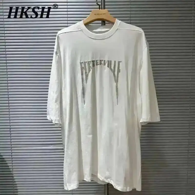 HKSH Letnia męska koszulka Tide Dark High Street Trendy Letters Print T-shirt damski Okrągły kołnierzyk Bawełniane luźne krótkie koszulki HK3578