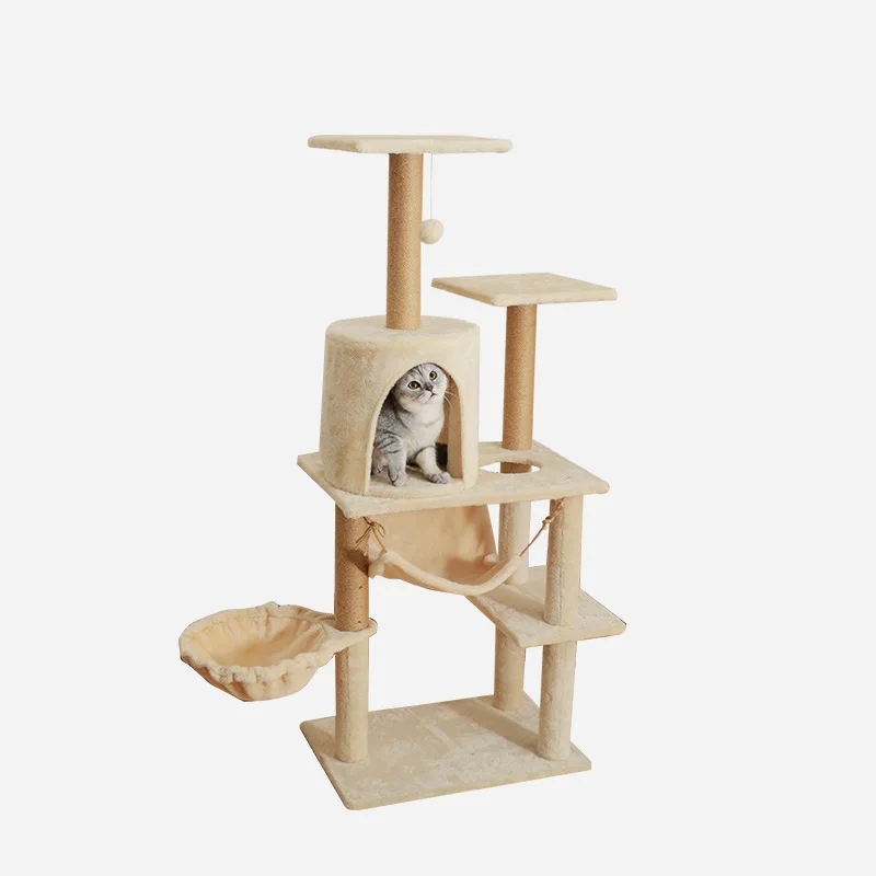 Árbol rascador de madera maciza extra grande para gatos con cama