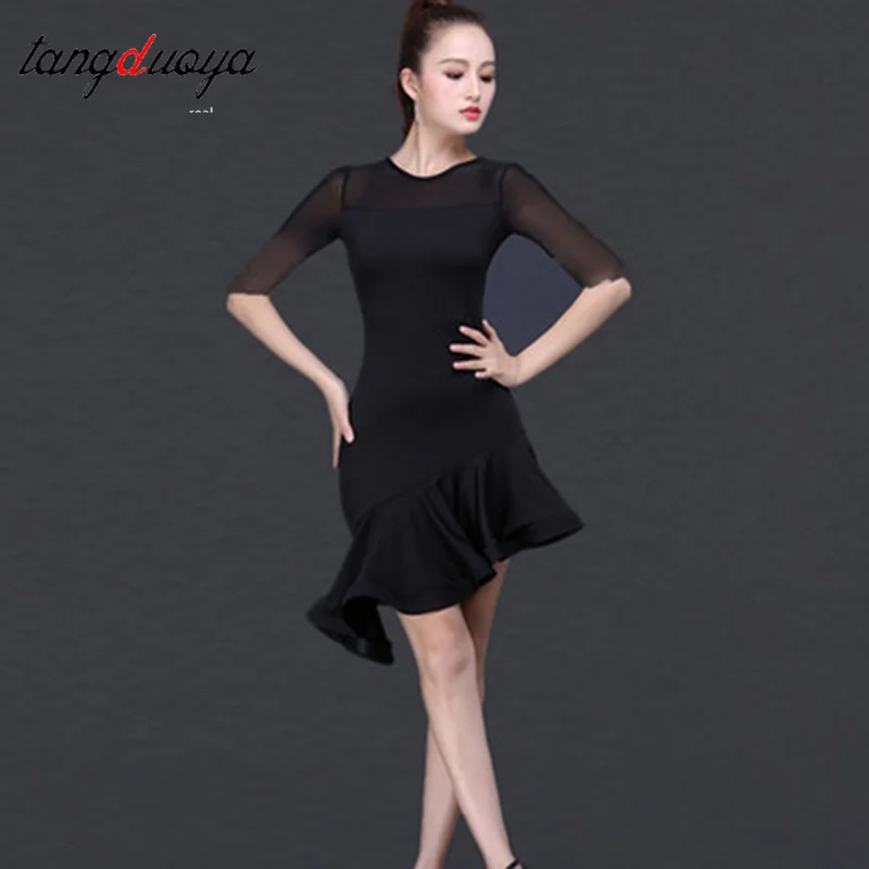 

Latin Dance Skirt Woman Practice Dress Performance Red Black Rumba Cha Dresses Performance Dance Dress