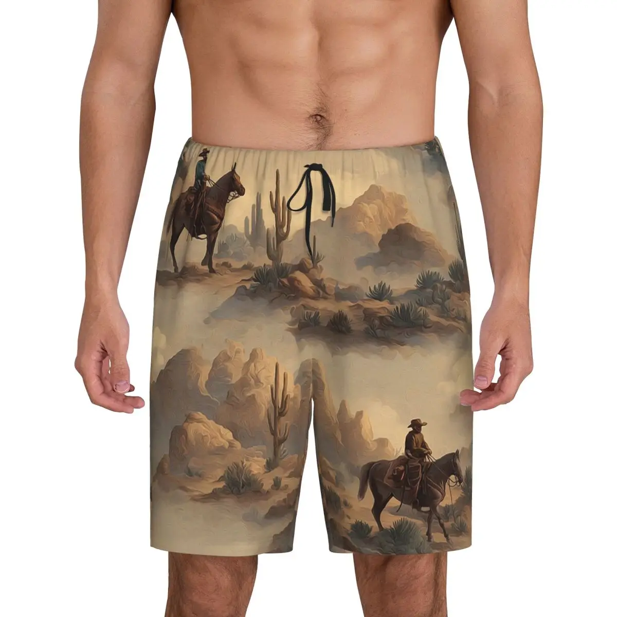 Custom Cowboy In Desert Western Landscape Pattern Short Pajama Pants Men Sleepwear Sleep Lounge Bottom Shorts Sleeping Pants