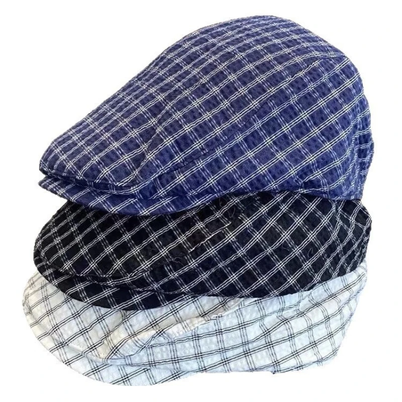 Japanese Style Literary Plaid Beret, Fashion Versatile Peaked Cap for Spring and Summer, Suitable for Men Women Casual Wear