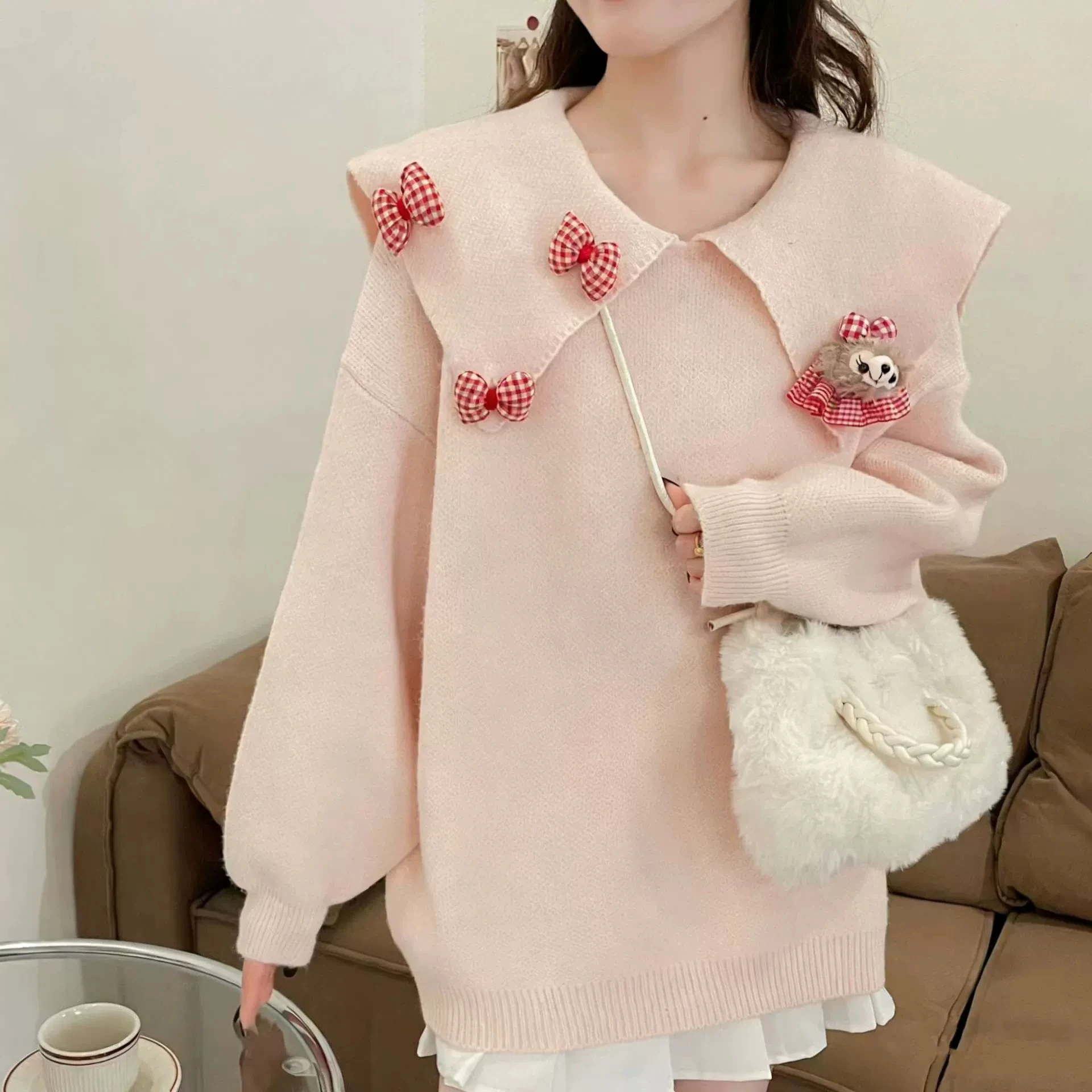 

Осенне-зимний женский свитер в стиле ретро с контрастным ромбовидным узором, кардиган, новый вязаный кардиган с v-образным вырезом и длинными рукавами в ленивом стиле