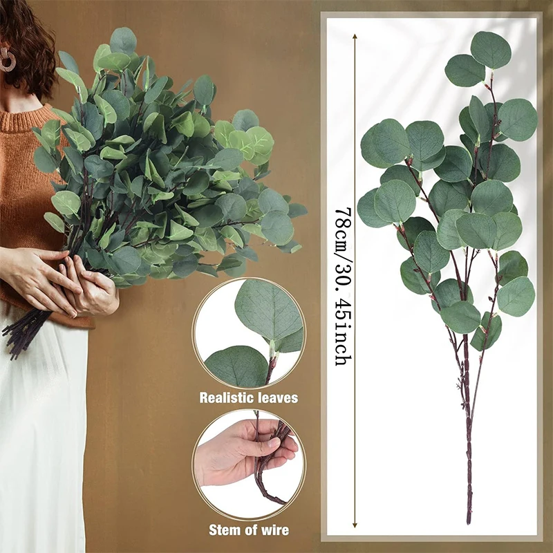 1/3 Stück Eukalyptus-Kunstpflanzenstrauß, grün, 78 cm, gefälschter Pflanzenstiel für Zuhause, Garten, Hochzeit, Tisch, Party-Dekoration, gefälschte Pflanze – Detail 2