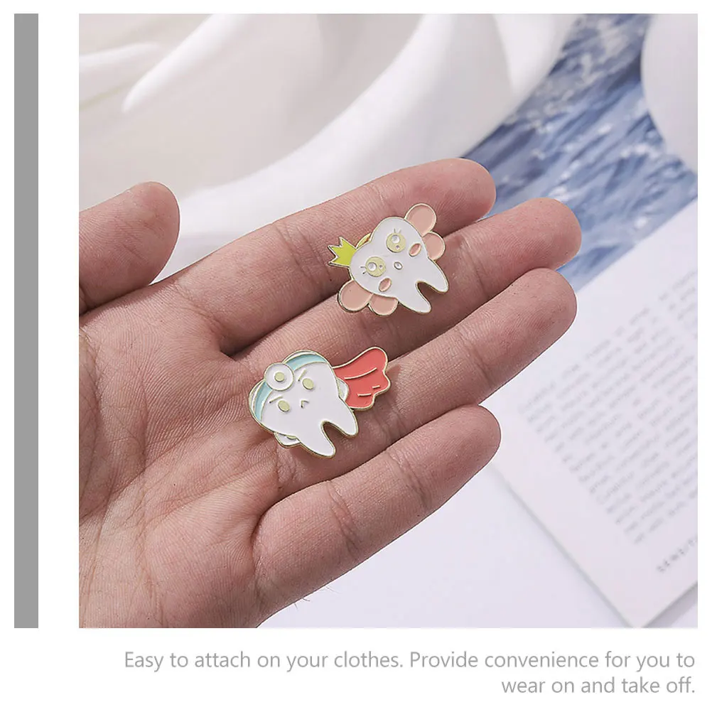 

10Pcs Cartoon Tooth Brooch Pin Fashionable Metal Badge for Women Outfit Jacket Hat Shawl Brooches Clothes Decoration