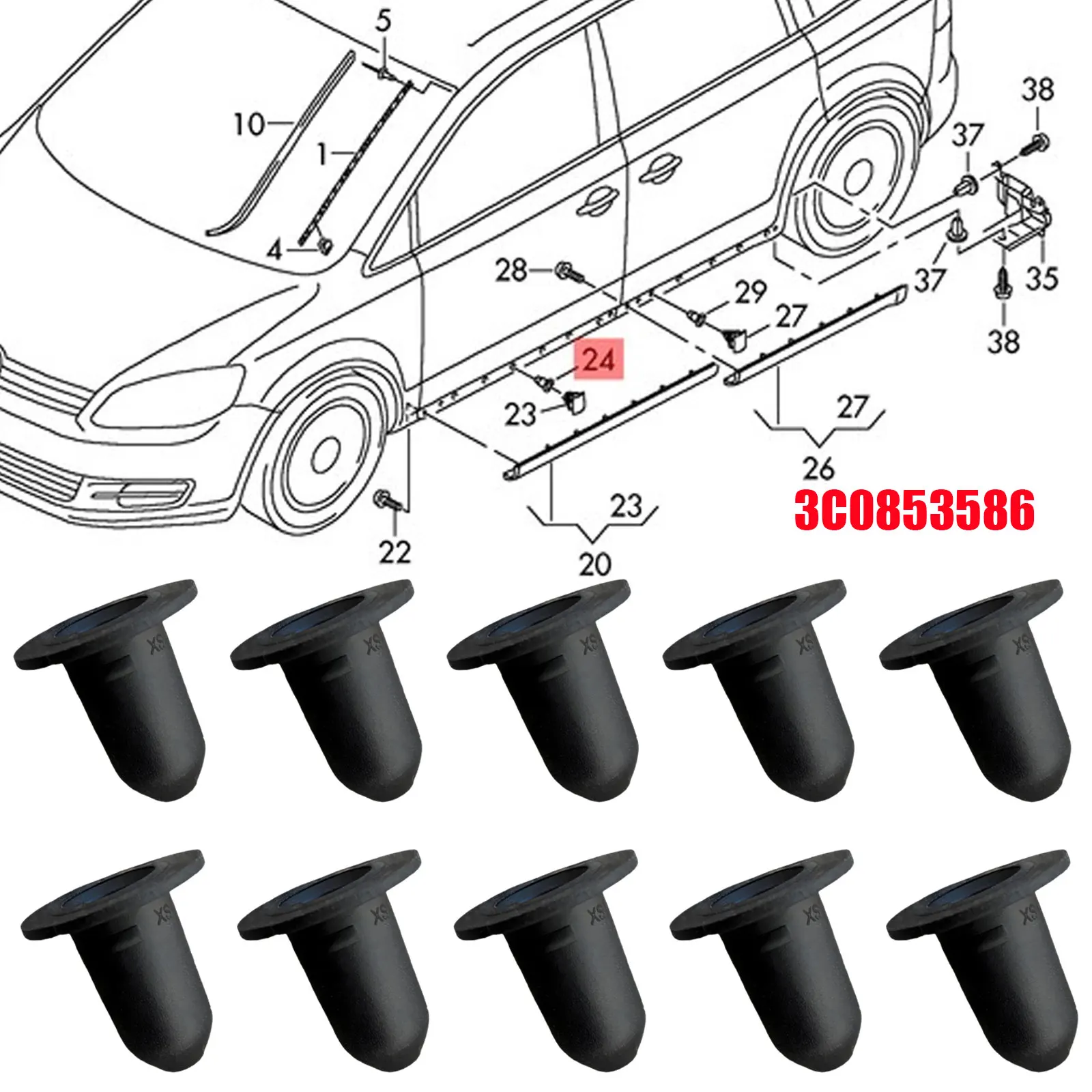 

Side Skirt Sill Moulding Cover Trim Clips Wheel Arch Clips For Audi Skoda VW Jetta Passat CC Scirocco Tiguan Touareg 3C0853586