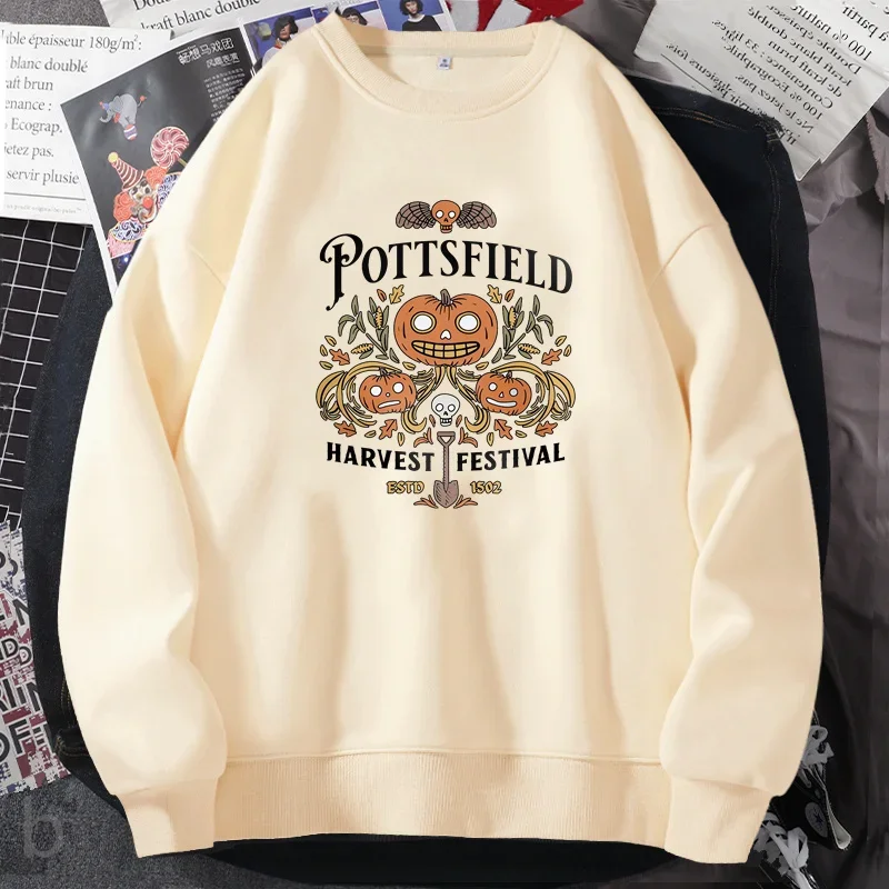 Pottsfield Harvest Festival Sweatshirts Woman Autumn Harvest Vegetables Fall Graphic Hoodie Pullover Halloween Goth Clothing