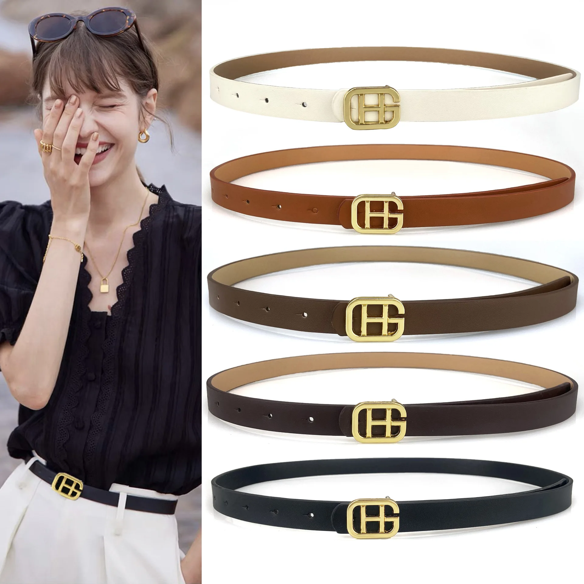 حزام نسائي أنيق 1.8 سم حزام عصري عالي الجودة من اللؤلؤ والماس