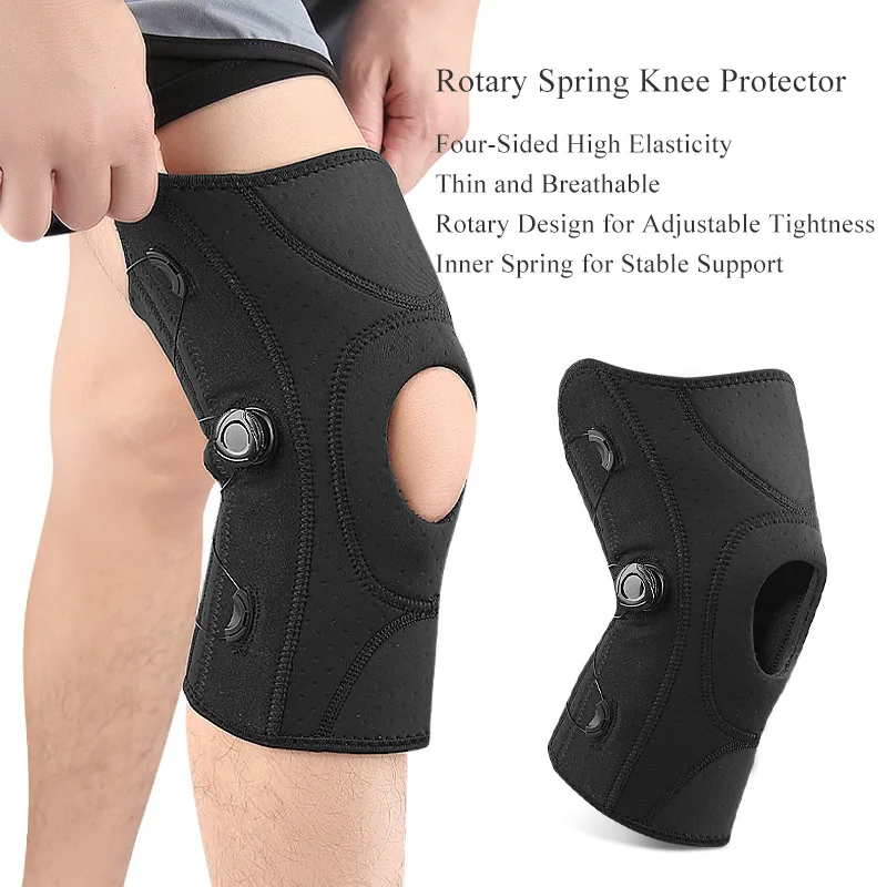 Knee Protector For Sports and Mountain Climbing Manual Adjustable Button for Added Pressure with Springs Support for Meniscus
