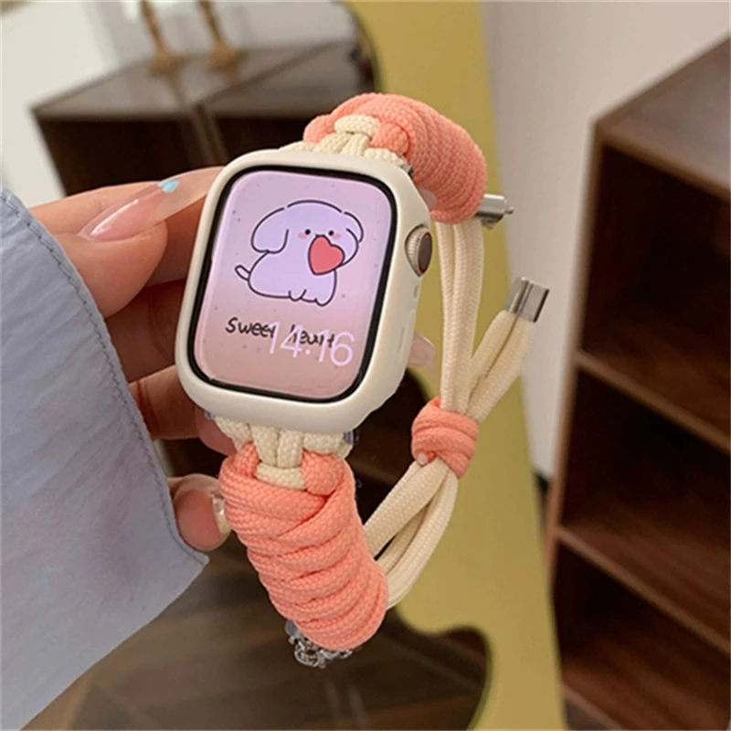 Cute Starlight Case + Braided Strap For Apple Watch Band 41mm 40mm 44 42 38 45mm 49mm Sports Nylon Band For iwatch 8 7 6 5 4 SE