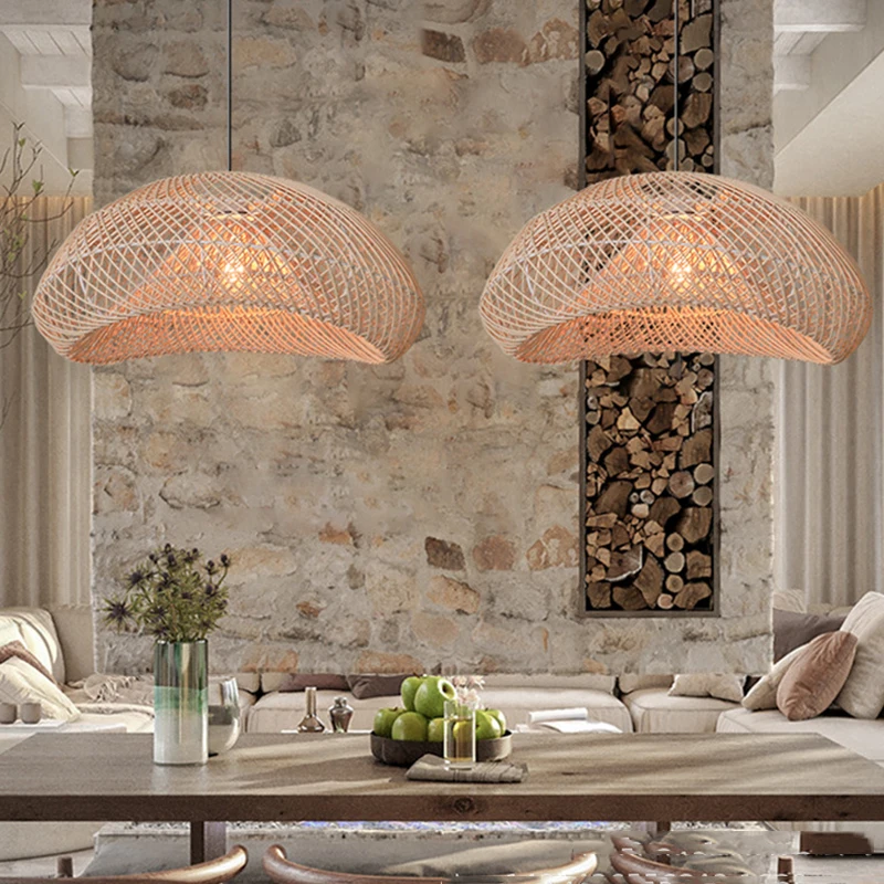 Vintage Rattan Pendant light japanese hand-woven bamboo Pendant lamp for Living Room Bedroom