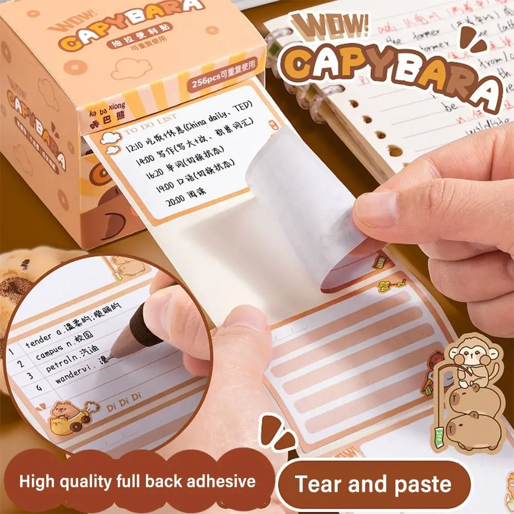 256 PCS/Set Pull-out Memo Pad Capybara Sticky Note Full Adhesive Labels Stickers DIY Scrapbook Sticker Student Tearable Notepad