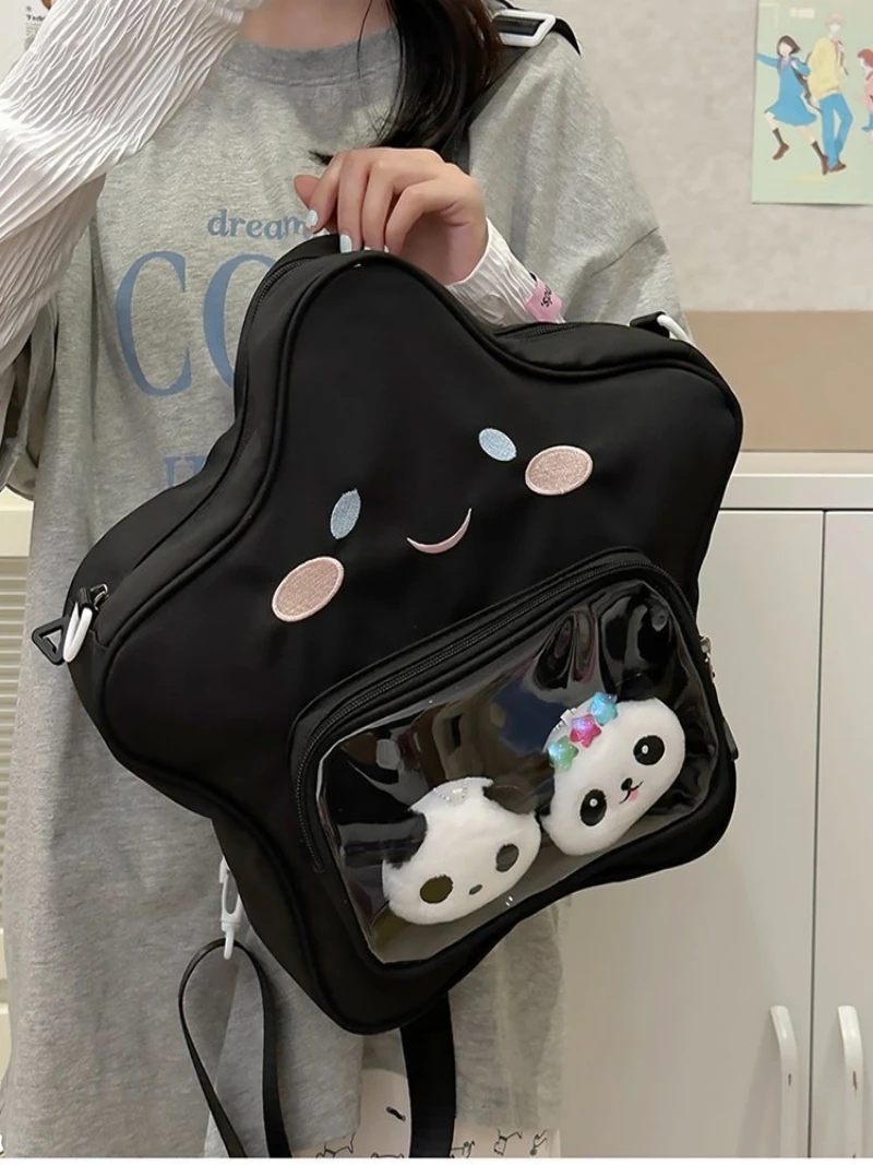 Nische japanischen Stil College-Mädchen transparente Fenster Schmerz Tasche niedlichen Cartoon Stern Rucksack leichte Student lustige Schult asche