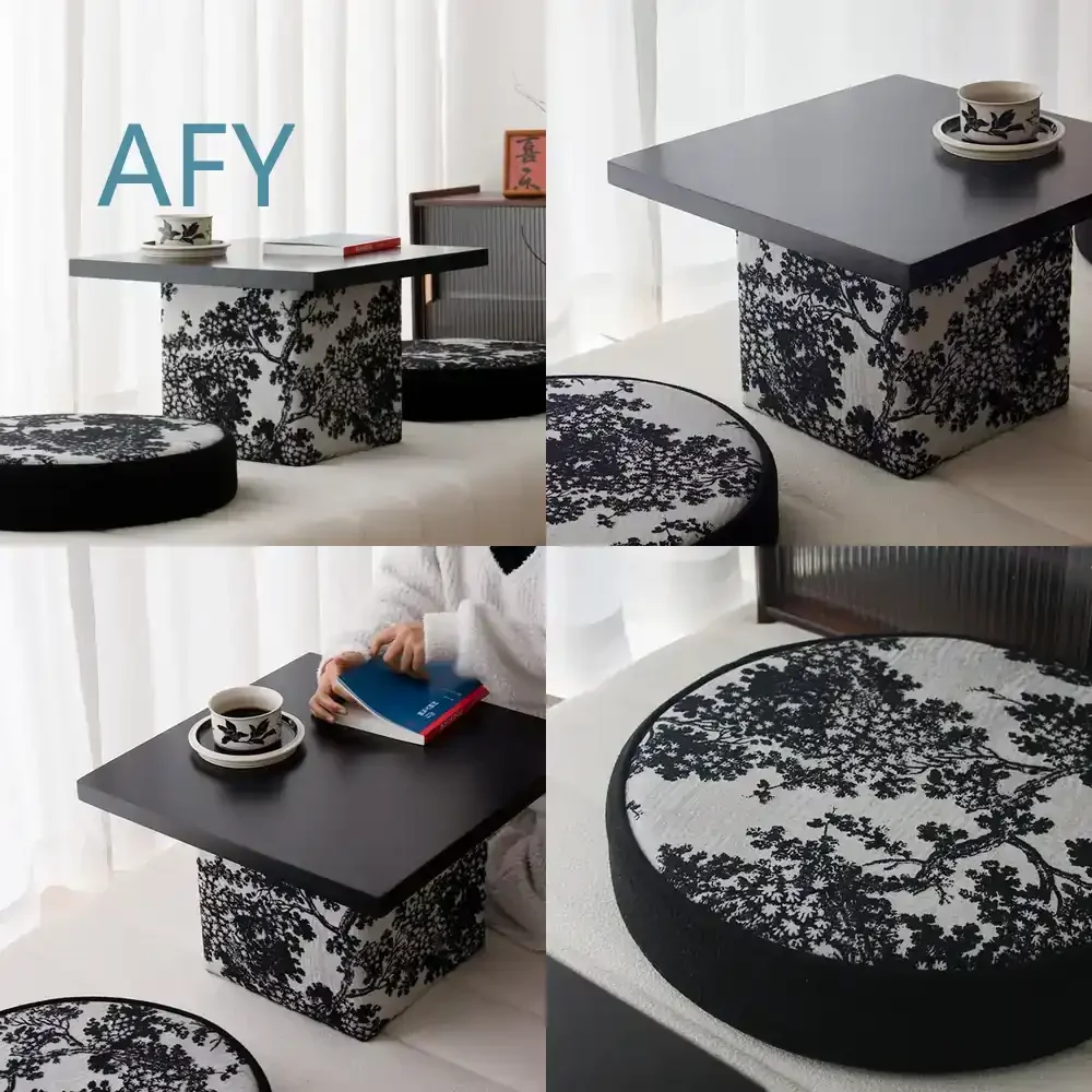 Vintage Style Solid Wood Bay Window Table for Bedroom Ink Painting Tatami Small Coffee Table Creative Low Table for Indoor