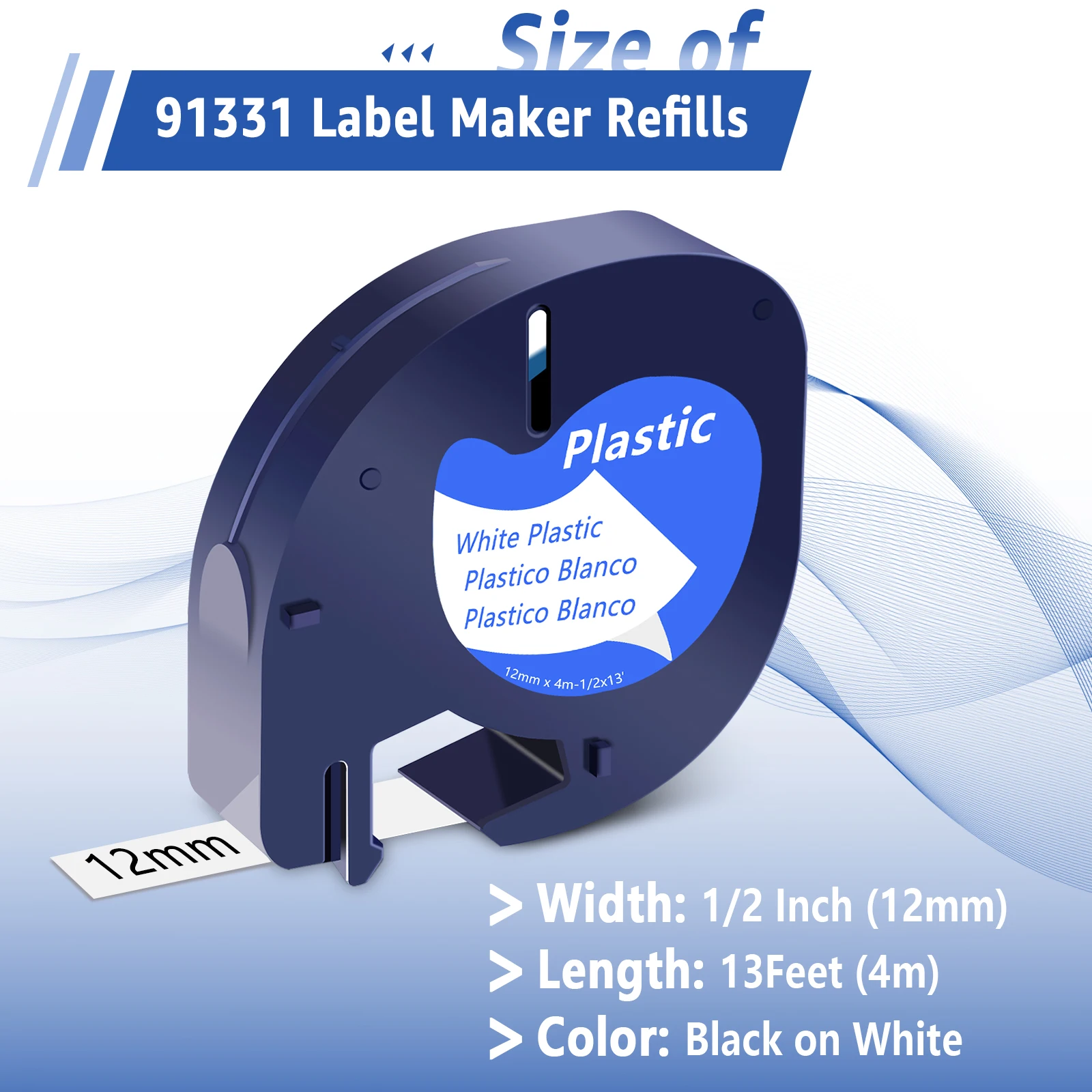 شريط NineLeaf 12 مم متوافق مع ملصق الشريط البلاستيكي DYMO LetraTag 91330 91331 لآلة وضع العلامات LetraTag LT-100T LT-100H