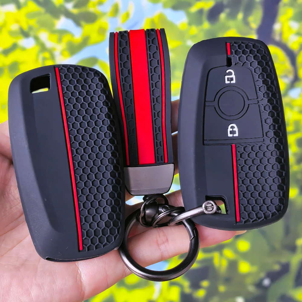 Fashion Honeycomb Grain Key Fob Case WithKeychain for Ford Explorer Mustang Fusion Escape F150 F250 F350 F450 F550 2/3/4 Buttons