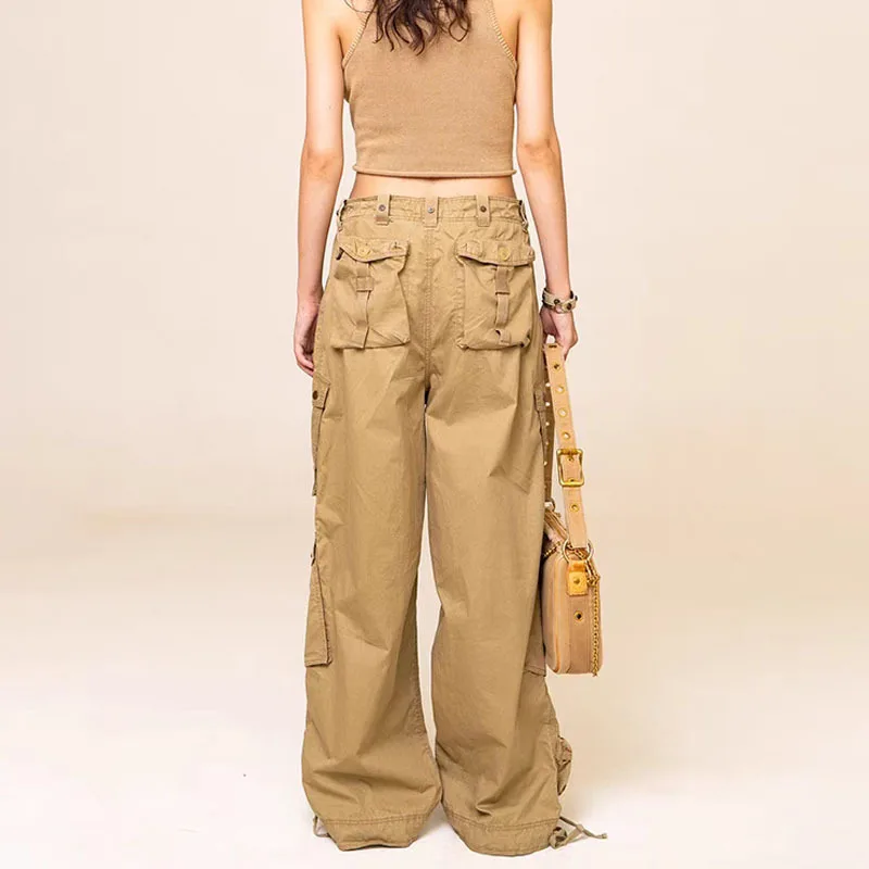 HKSH Spring Autumn New Women Safari Style Pants Multi-pocket Solid Color Hip Hop Casual Versatile Retro Streetwear Trend HK17849
