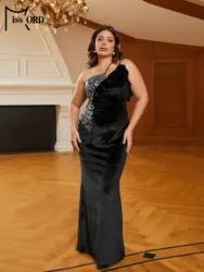 Missord Plus Size Spaghetti Black Sequin Panel Mermaid Velvet Prom Party Evening Formal Occasion Dresses