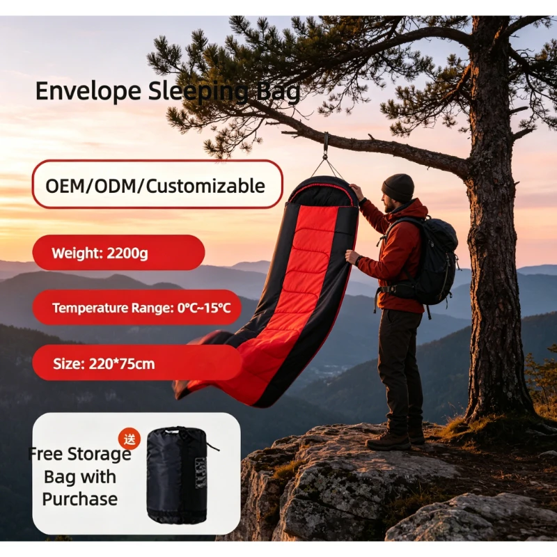 Fall Winter Red Couple Warm Sleeping Bag Machine Washable Stain Water Resistant Zips to Blanket Outdoor Camping Essential