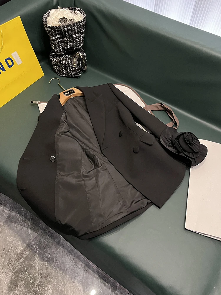 

Slim Fit Suit Jaet with 3D Flower Decoration Cuff Double Button Commute Sle Long Sve Color Women's Outerwear