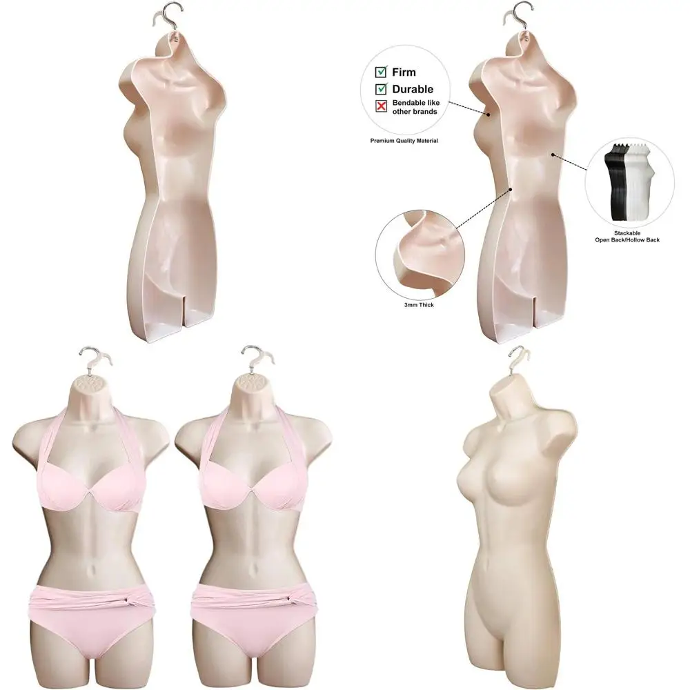 

Stackable Female Mannequin for Hip, Long Hollow Back, S-M Clothing Sizes, with Hanging Hook Option