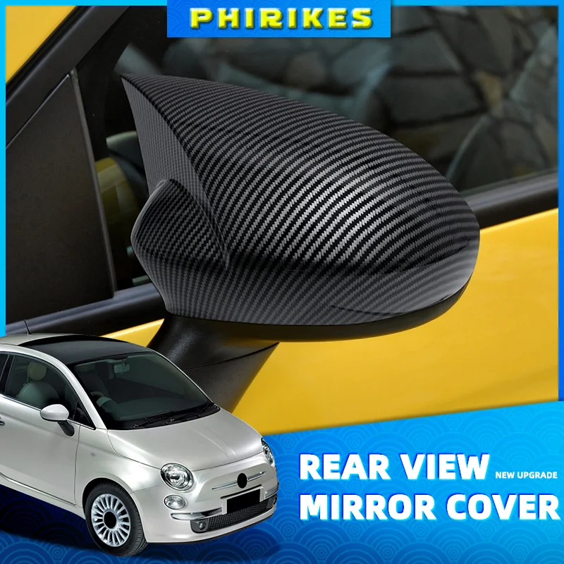 

For Fiat Punto 500 2007-2021 Car Rearview Side Mirror Cover Wing Cap Sticker Exterior Door Rear View Case Trim Carbon Fiber Look