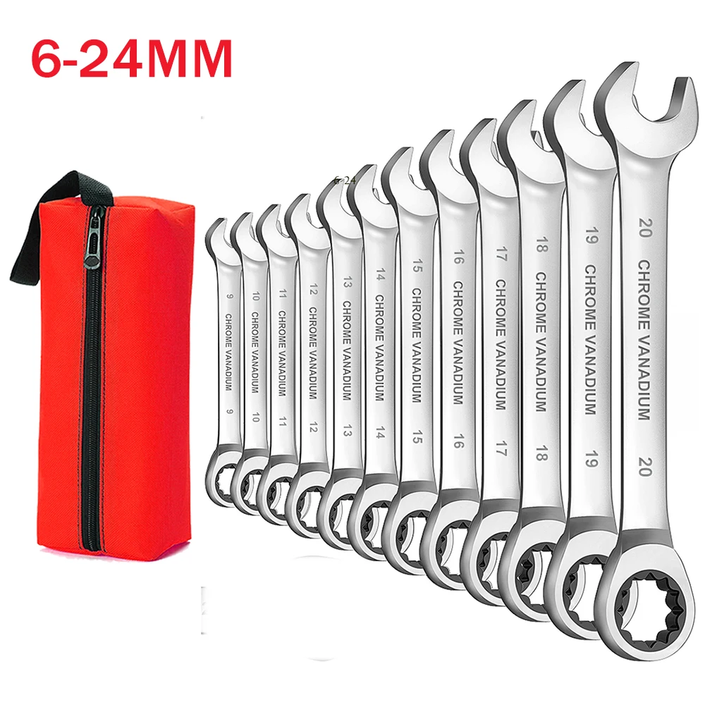 

1set Key Ratchet Wrench Set 72 Tooth Gear Ring Torque Socket Wrench Set Metric Combination Ratchet Spanners Set Car Repair Tools