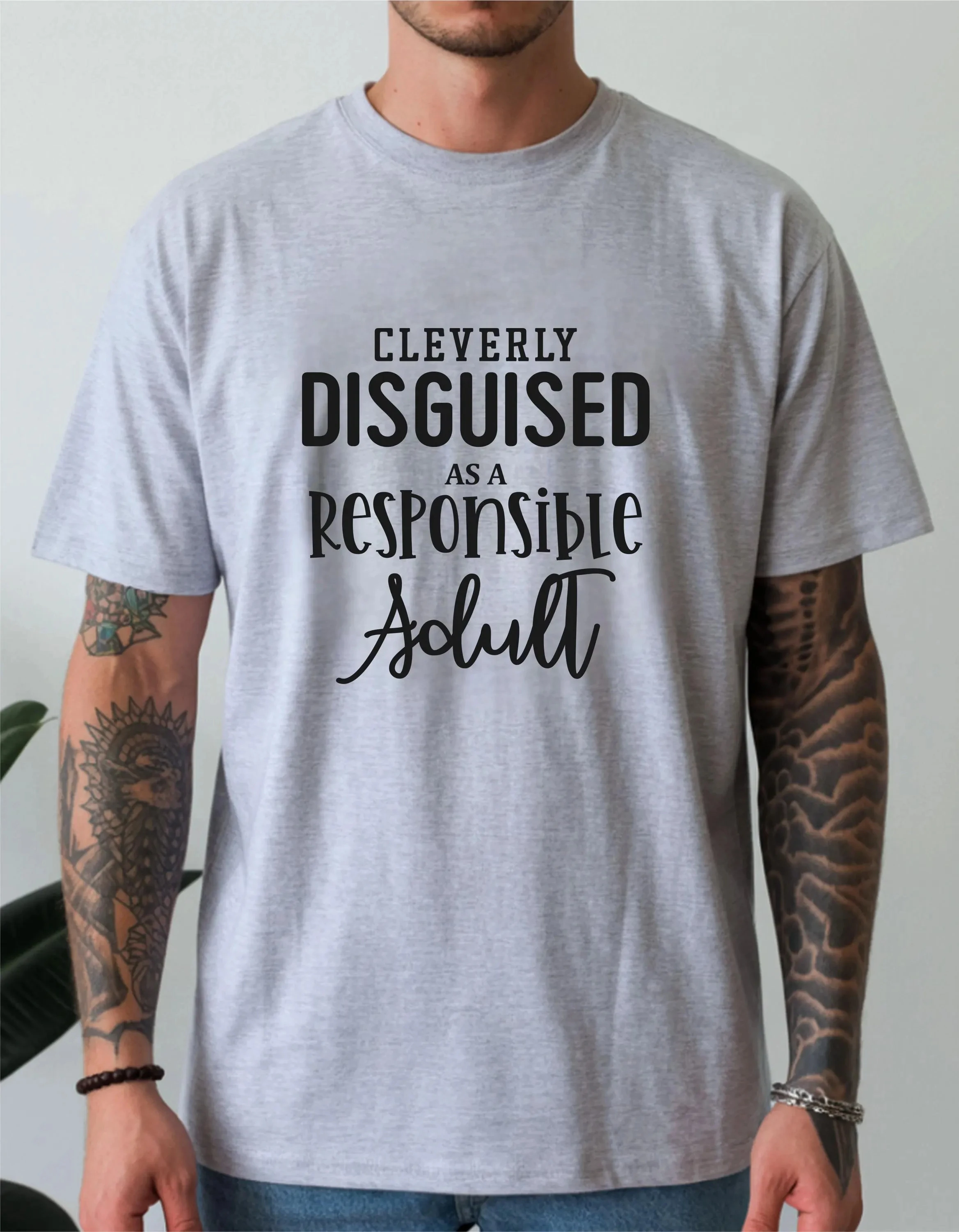 Men’s Summer Loose-Fitting Cotton T-Shirt  Cleverly Disguised T-shirt As A Responsible Adult Sarcastic Birthday Present Top