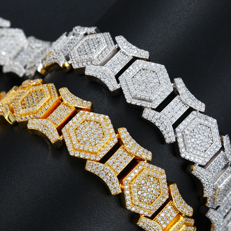 TUHE Unisex Hexagon Moissanite Bracelet 18K Gold Plated S925 Bracelet For Men Women Hip Hop Jewelry Gifts