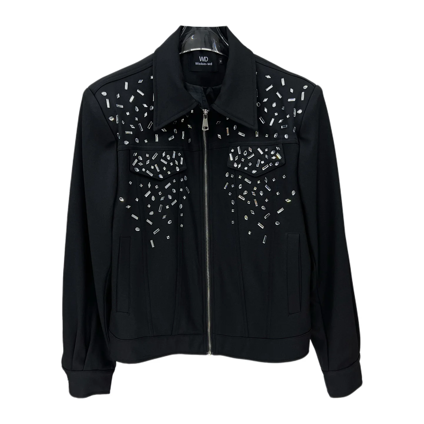 2025 New Black Trendy Heavy Rhinestone Jacket Fashionable High-end Design Casual Loose Turn-down Collar Coat for Men