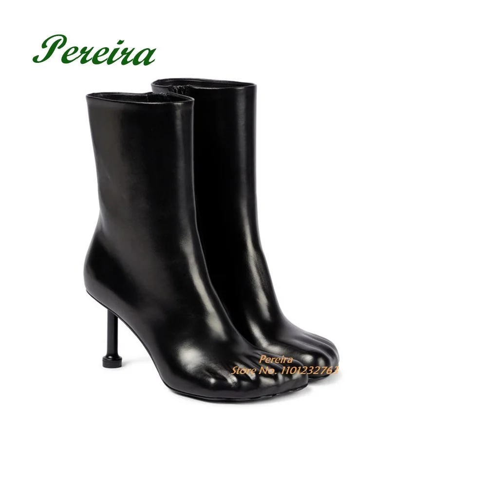 Black Leather Five-finger Ankle Boots Strange Style Side Zipper Short Booties 2023 New Designer Party Runway Shoes Elegant Sexy