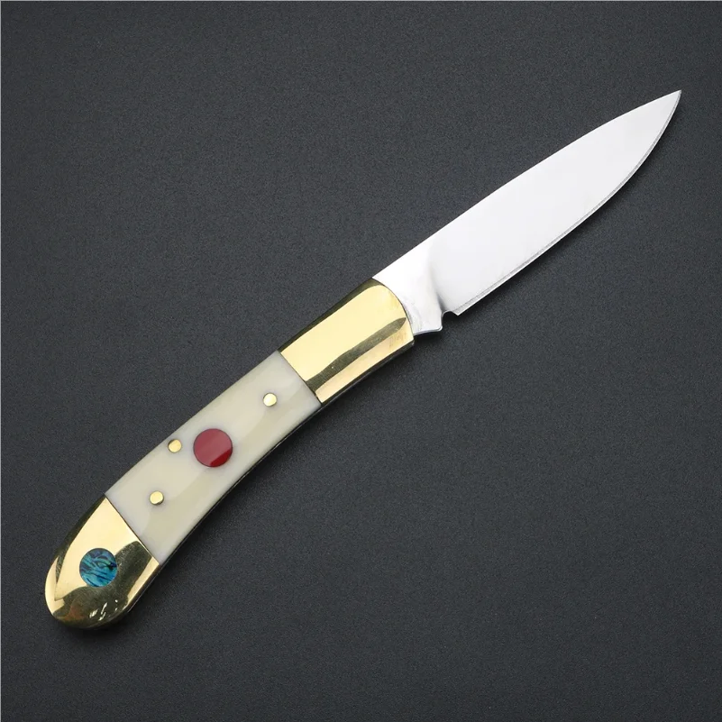Brass beef bone handle folding knife, 9cr18 stainless steel fruit knife. Exquisite pocket knife, perfect gift view 4