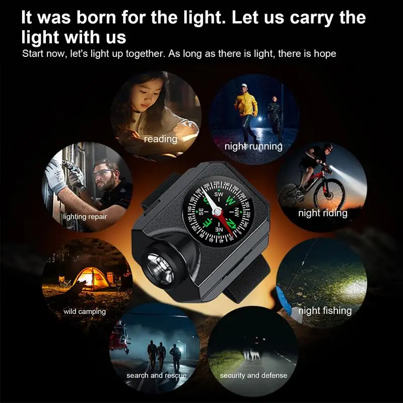 Wrist Light Flashlight Mini Wrist LED Lamp Compass Outdoor Wrist Light Bracelet Flashlight For Running Hiking Night Biking