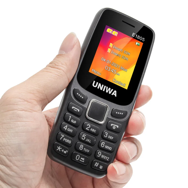 

UNIWA E1805 Dual SIM Dual standby 1.77'' 800mAh MP3 MP4 FM Radio with Flashlight Loud Speaker 8 Day Standby Senior Feature Phone