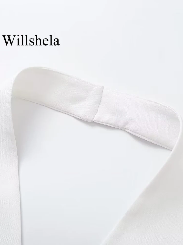 Willshela Women Fashion White Appliques Backless Waistcoats Vintage Halter Neck Sleeveless Jackets Female Chic Lady Tank Tops