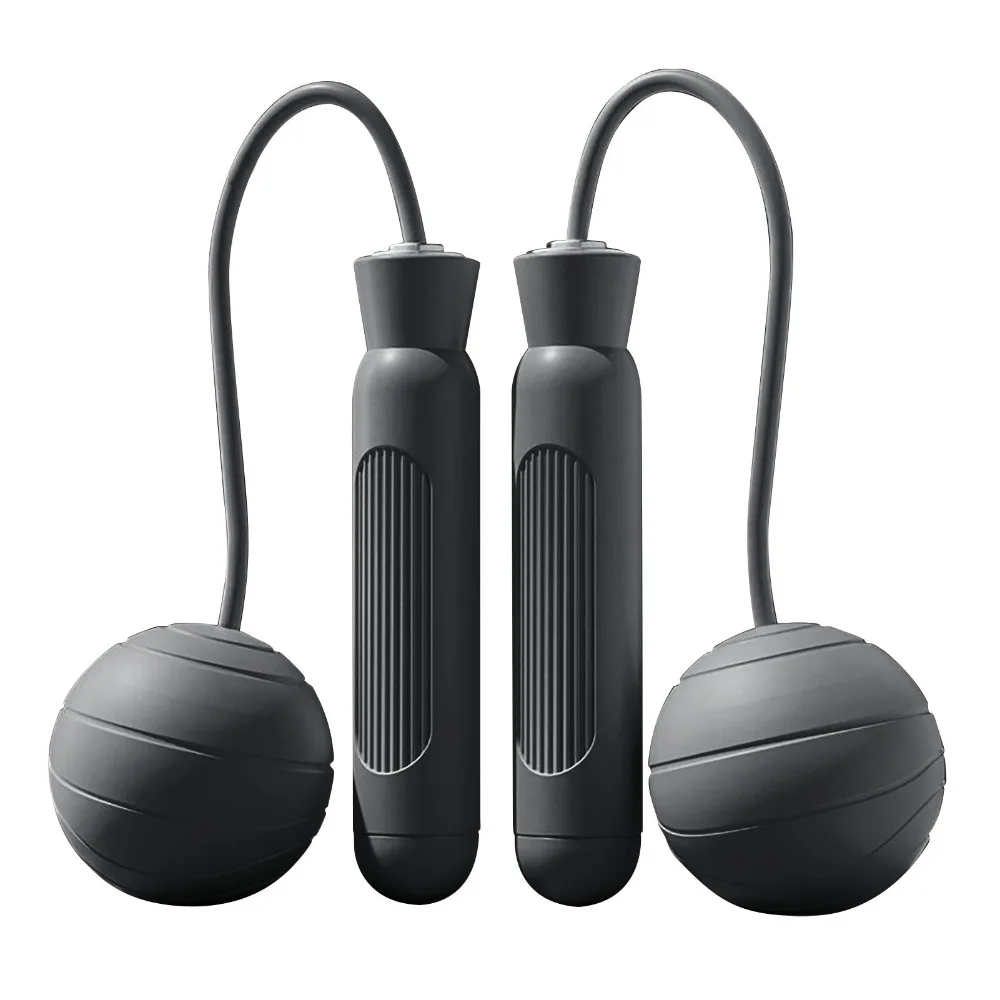 2pcs Weighted Design Ropeless Skipping Rope Portable Silent Operation Weighted Jump Rope Black Color Cordless Jump Rope