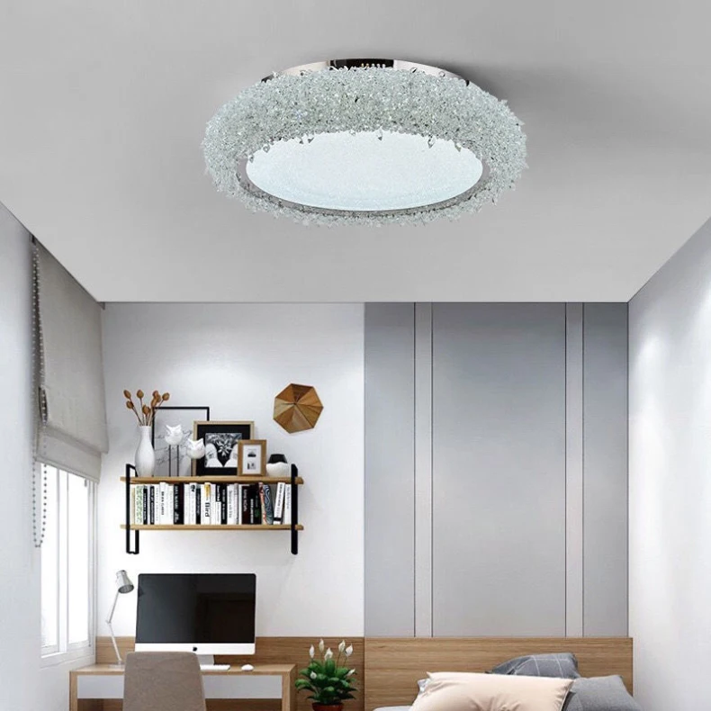 Round Crystal LED Ceiling Light Chrome Metal