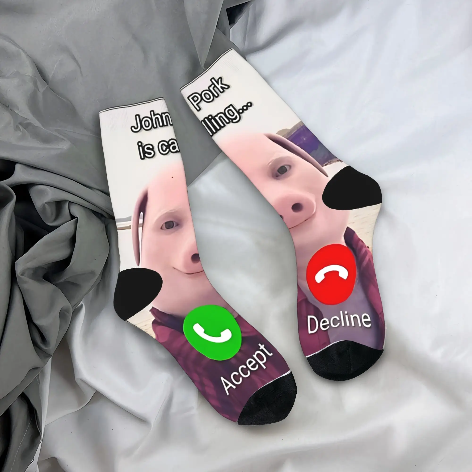 

John Pork Is Calling Answer Call Phone Socks Anti Bacterial Stockings Adults Men Soft Running Socks Autumn Trendy Custom Socks