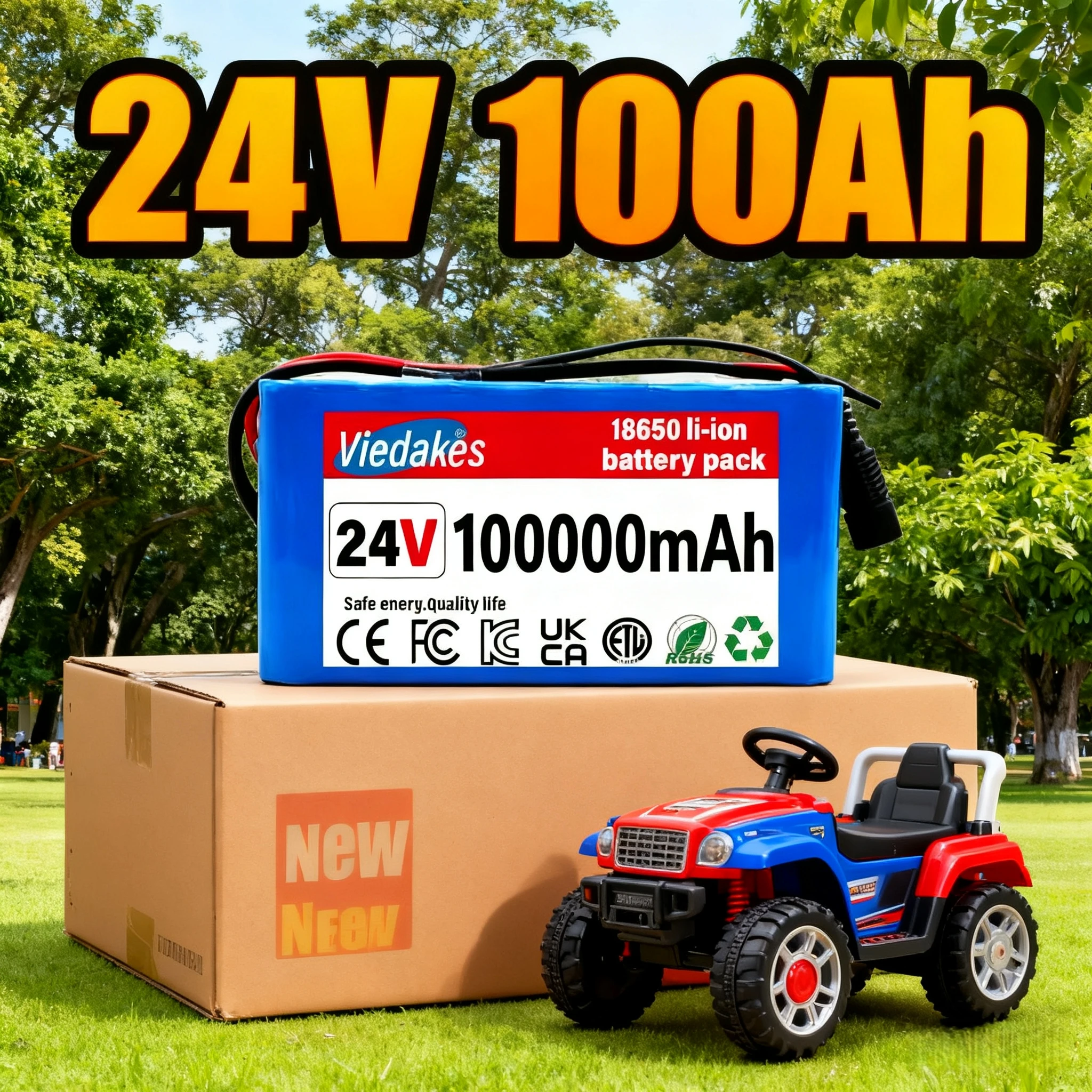 VIEDAKES 24V 100000mAh Battery For Scooter/Wheelchair/toy car，7S3P 18650 Lithium Battery Pack + 29V 2A charger🧩