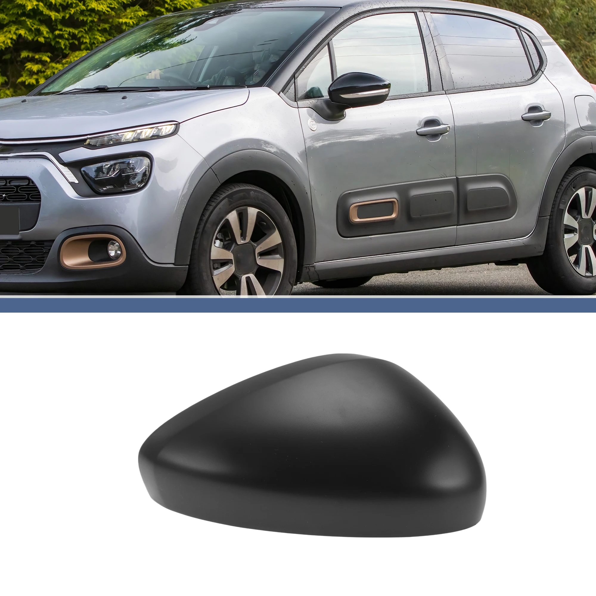 

UXCELL Right Passenger Side Mirror Cover Cap Replacement Black for CITROEN C3 II 10-16