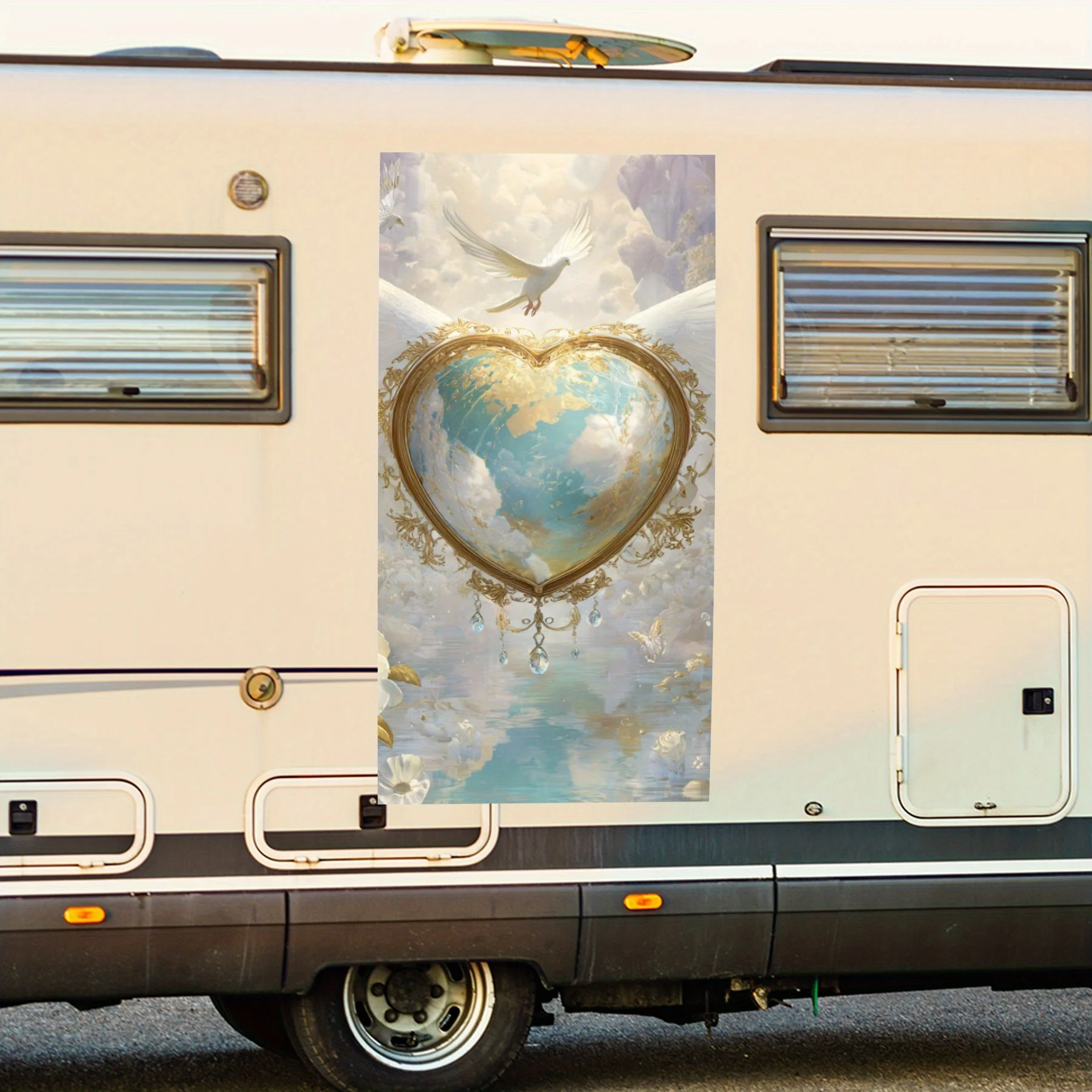 

Heart with Wings and Roses - Vinyl Decal for RV Rear, Waterproof Self - Adhesive Vinyl Stickers for RV Tail and Bumper, Decorati