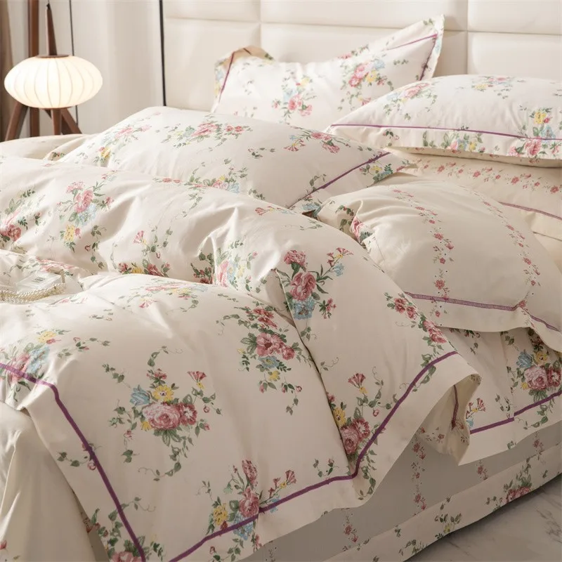 Premium 100%Cotton Comfortable Duvet Cover Flat/Fitted Sheet 2 Pillowcases Double Queen King Floral Bedding set