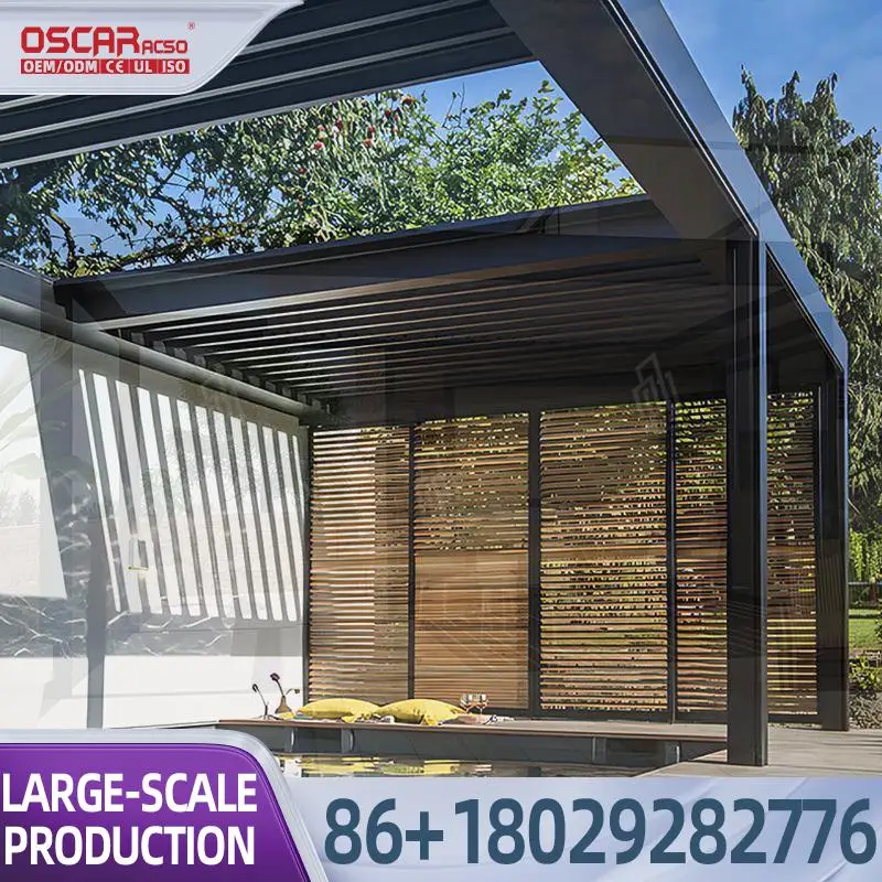 

Automatic Louver Roof Pergola with Roller Shade Waterproof Customized Garden Gazebo for Backyard Patio Outdoor pergola
