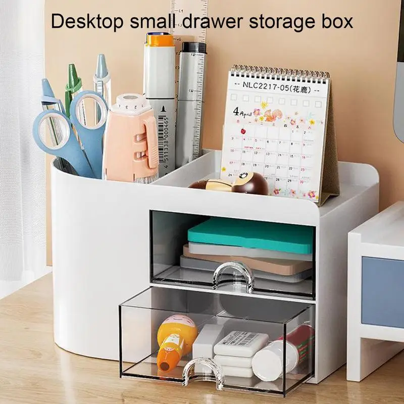 Desktop Cosmetic Storage Organizer Transparent Small Drawer Storage Cabinet Desktop Organizer Pen Cup For Bedroom Dorm Apartment