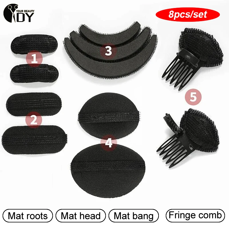 8Pcs/Set Puff Hair Head Cushion Invisible Fluffy Hair Pad Sponge Clip Bun Bump It Up Volume Hair Base For Women Hair Accessory