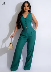 Elegant Women 2 Two Piece Pants Set Sleeveless V-neck Waistcoat Solid Slim Spring Summer Fashion Office Lady OL Suit 2024