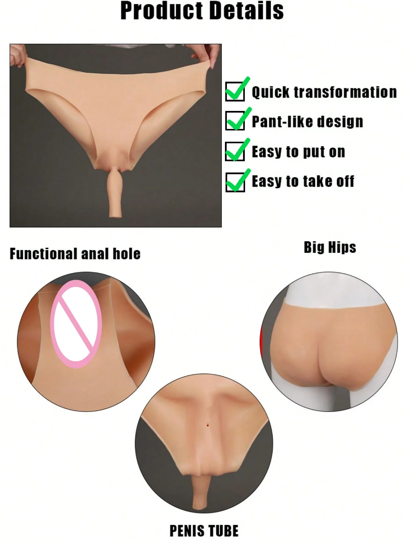 ملابس داخلية مهبل اصطناعي من السيليكون مع شفرين واقعي لإخفاء القضيب المتحولين جنسيا #2