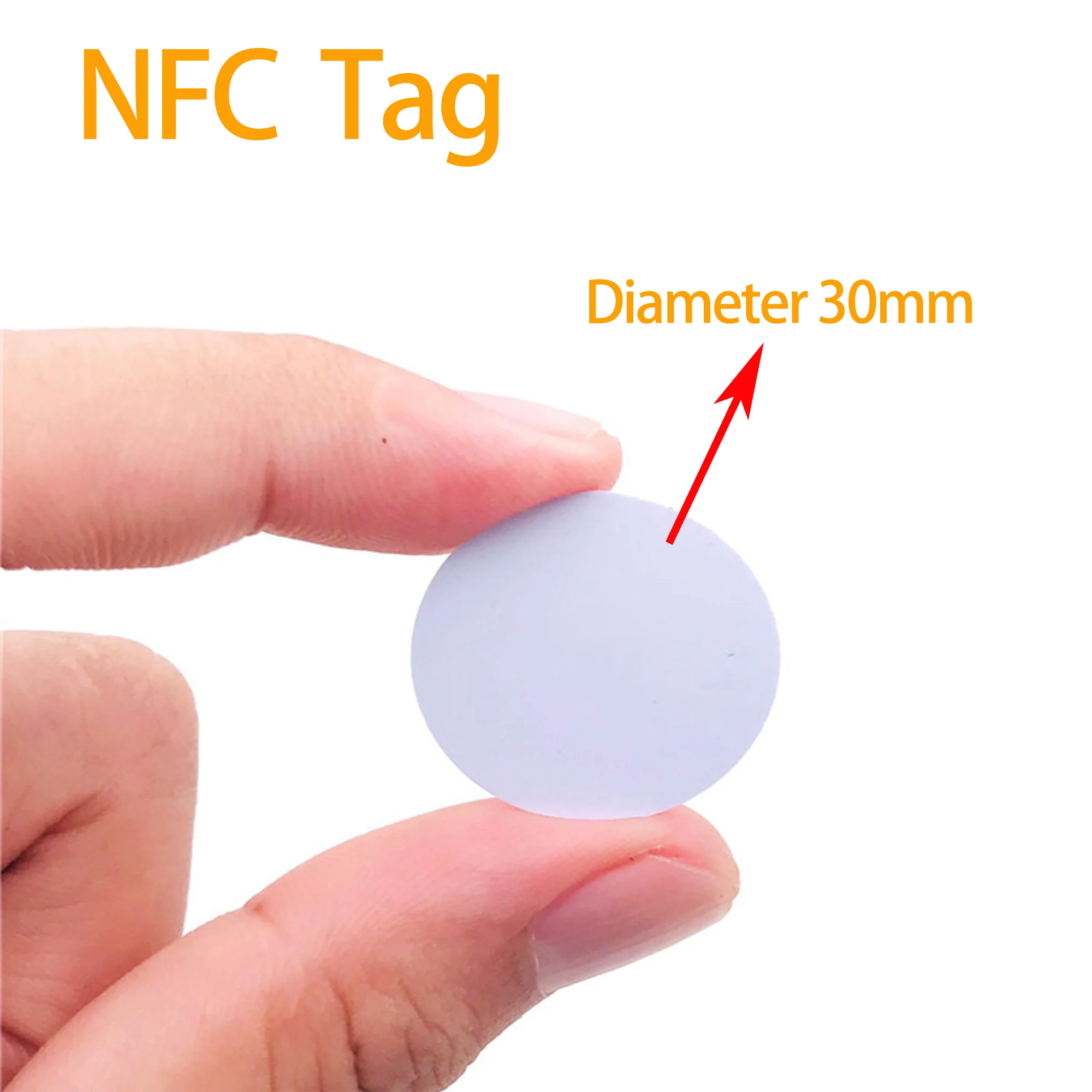 

5PCS NFC Coin Cards with 213 Chip, 144 Bytes Memory, 13.56MHz Frequency, Matte Finish PVC Material, 30mm Diameter